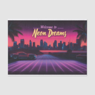 Papel De Seda Bem-vindo aos Sonhos Neon - paisagem urbana de ond