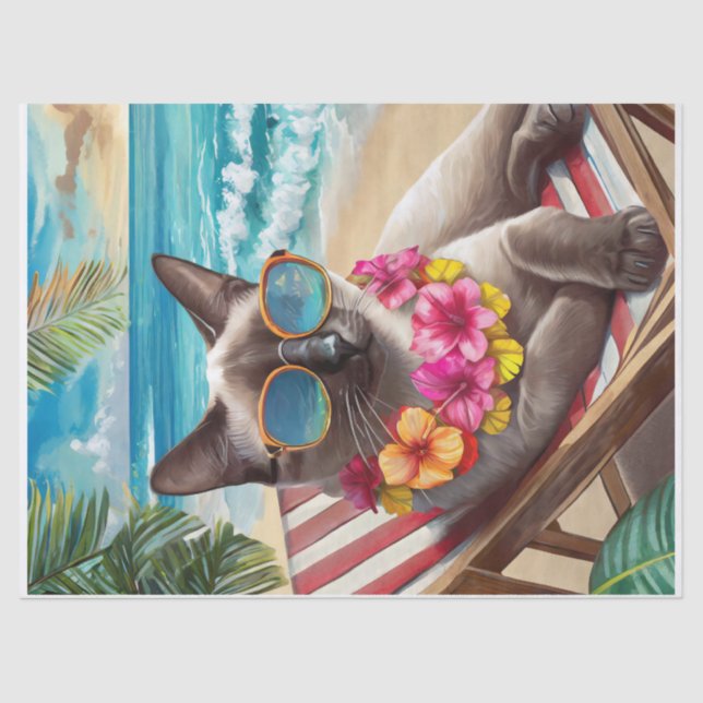 Papel De Seda Bennigan Soaks Soaks Rays, Beachy Siamese Cat (Frente )