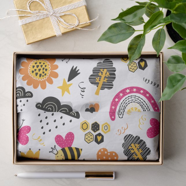 Papel De Seda Berçário Abelha e Arco-íris Fofos (Presente)