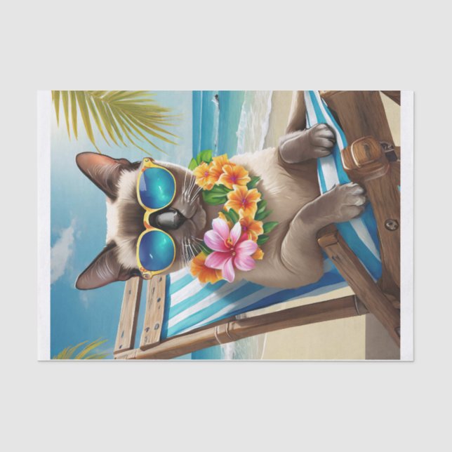 Papel De Seda Bernard Surf & Areia, Gato Siames Beachy (Frente )