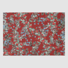 Papel De Seda Berries Vermelhos-Azuis Elegantes Festivos