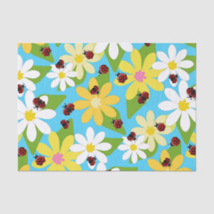 Papel De Seda Besouro Vermelho Ladybug Flores Brancas Amarelas