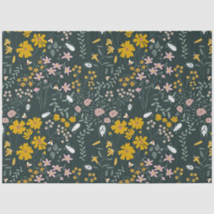 Papel De Seda Besouros Florais de Mostarda e Abelhas Flores Boêm