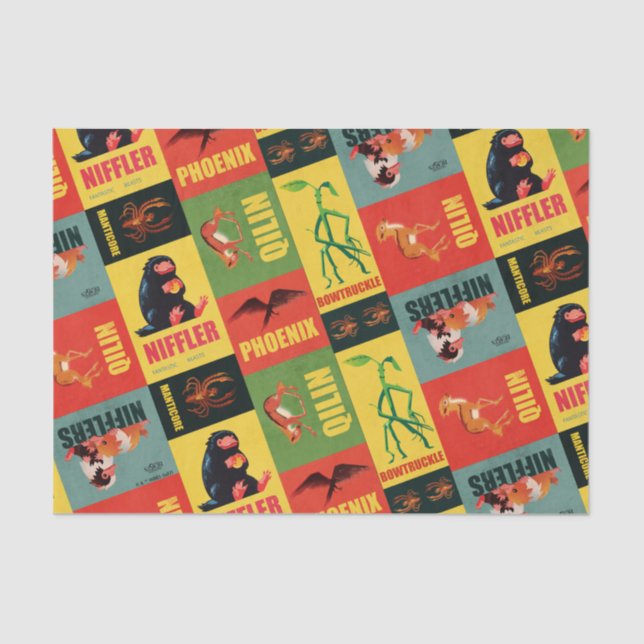 Papel De Seda Bestas Fantásticas Padrão de Vintage (Frente )