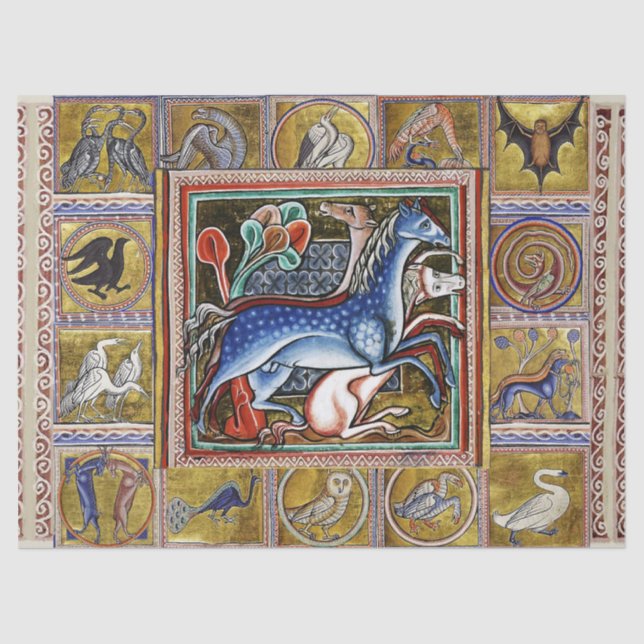 PAPEL DE SEDA BESTIÁRIO MÉDIO ESTRANHO,CAVALOS,ANIMAIS FLORESTAI (Frente )