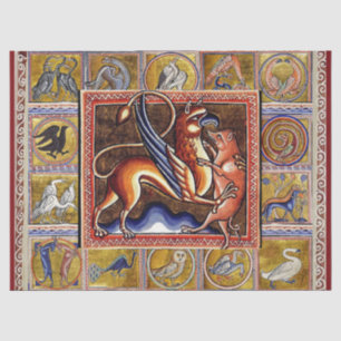 PAPEL DE SEDA BESTIÁRIO MÉDIO, GRIFFIN E BOAR SELVAGEM,ANIMAIS