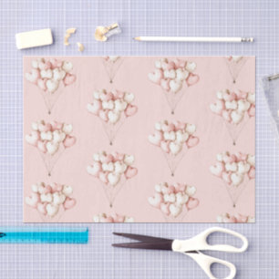 Papel De Seda Bexiga Rosa Creme Corações Balões Aniversário