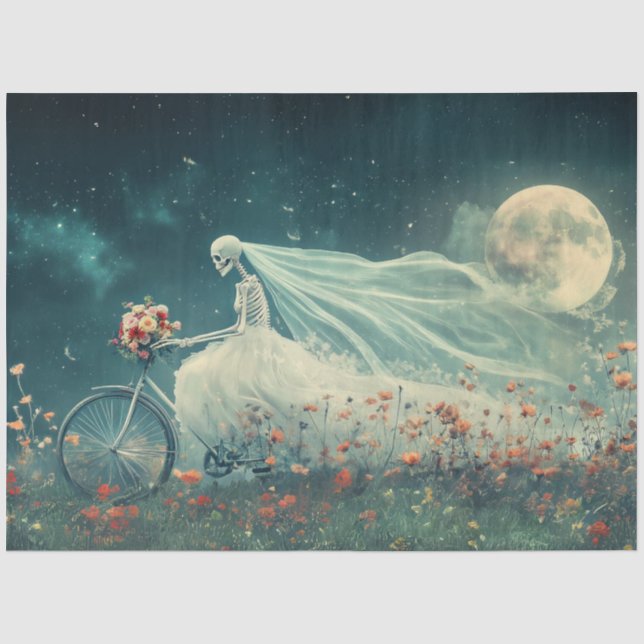 Papel De Seda Bicicleta de Esqueleto Whimsical em Casamento (Frente )