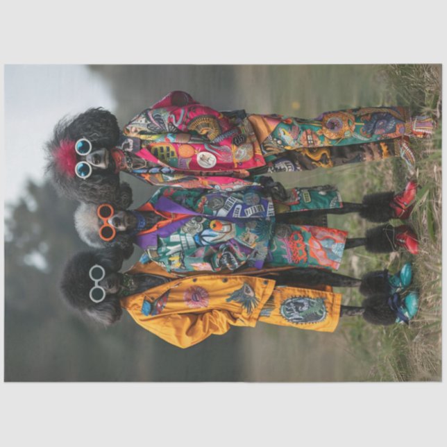 Papel De Seda Bicicleta de Poodles Padrão de Hipsteres Hippie de (Frente )