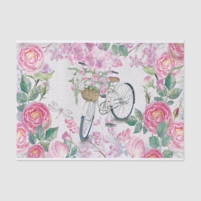 Papel De Seda Bicicleta e flores elegantes (Frente )