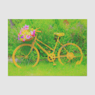 Papel De Seda Bicicleta Vintage Campo Amarelo Verde Rústico