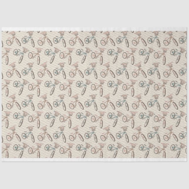 Papel De Seda Bicicletas Retro De Pastel Com Flores (Frente )