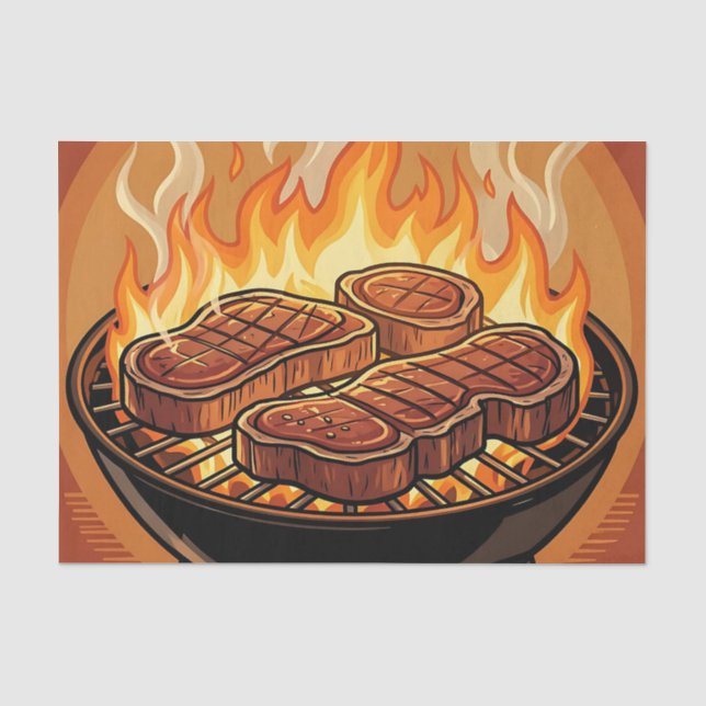 Papel De Seda Bifes Grelhados Chamas Churrasco (Frente )