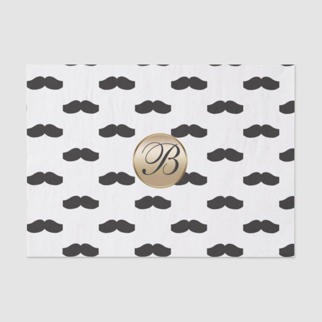 Papel De Seda Bigode Preto Branco Dourado Monograma Festa (Frente )