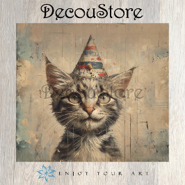 Papel De Seda Bigodes Festivos: Decoupage de Gatinho Vintage