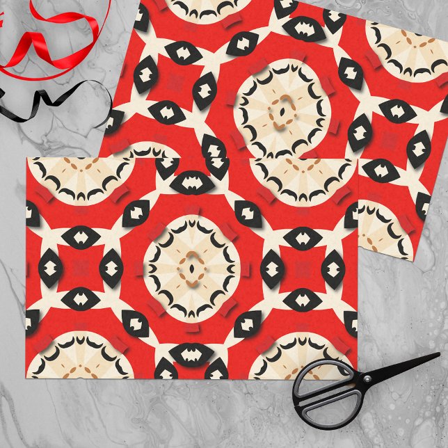 Papel De Seda Biológico Tribal Boho Chic Red Black Beige Geométr (Criador carregado)