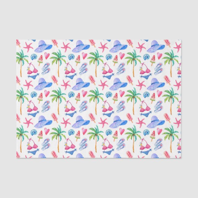 Papel De Seda Biquíni de Verão Divertido, Chinelos, Palmeiras (Frente )