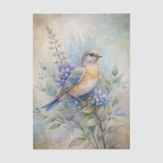 Papel De Seda Bird with Flowers in Shades of Blue and Purple