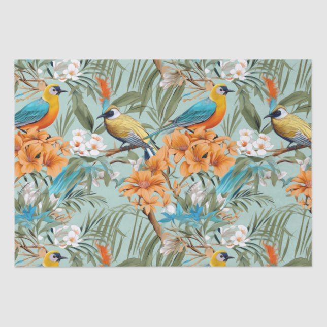 Papel De Seda Birds Chinoiserie Mint Orange (Frente )