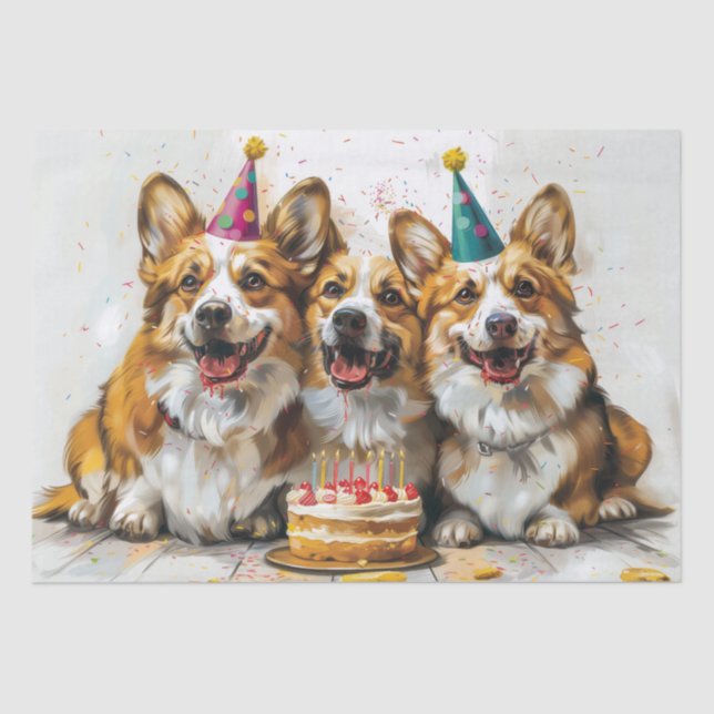 Papel De Seda Birthday Pembroke Welsh Corgi Cães (Frente )
