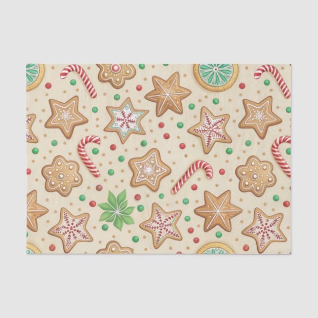 PAPEL DE SEDA BISCOITO DE GENGIBRE DE NATAL E BENGALAS DE DOCE (Frente )