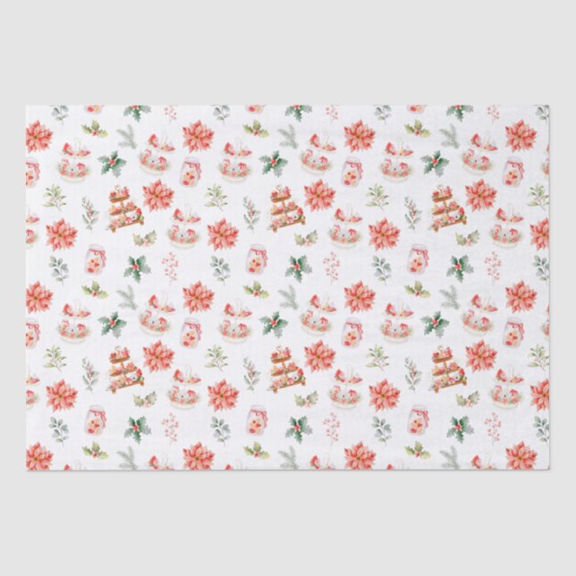 Papel De Seda Biscoitos de Natal e Folhagem Vermelha (Frente )