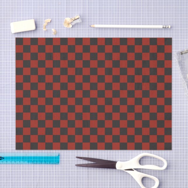 Papel De Seda Black and Deep red checkerboard pattern (Arte )
