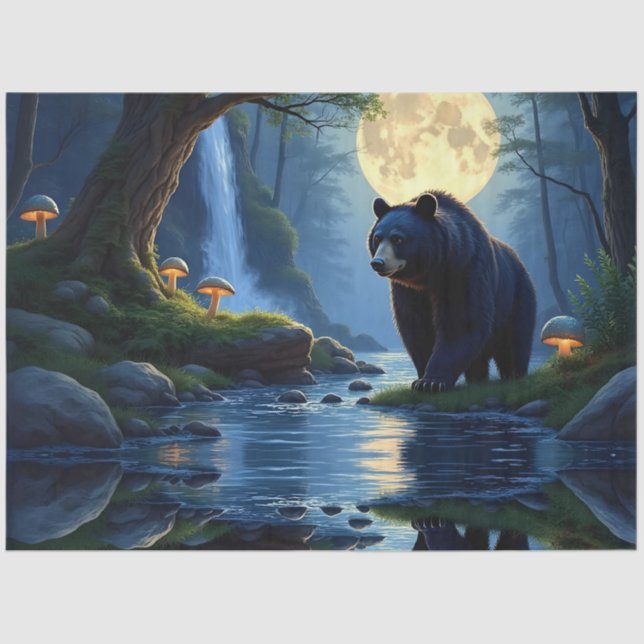 Papel De Seda Black Bear at the stream under moonlight (Frente )