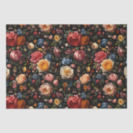 Papel De Seda Black Botanical Floral Moody Barroco Antiquado Hol