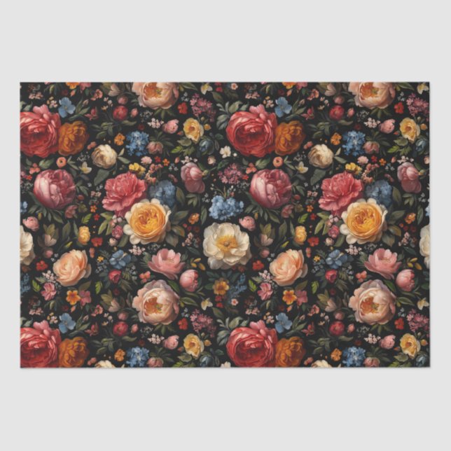 Papel De Seda Black Botanical Floral Moody Barroco Antiquado Hol (Frente )