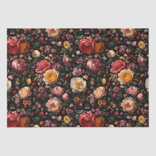 Papel De Seda Black Botanical Floral Moody Barroco Antiquado Hol (Frente )