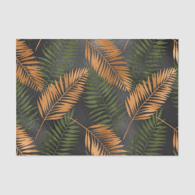 Papel De Seda Black Copper Brown Palm Tree Leaf Glam Tropical (Frente )