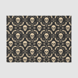 Papel De Seda Black & Cream Halloween Caveiras & Morcegos Festa