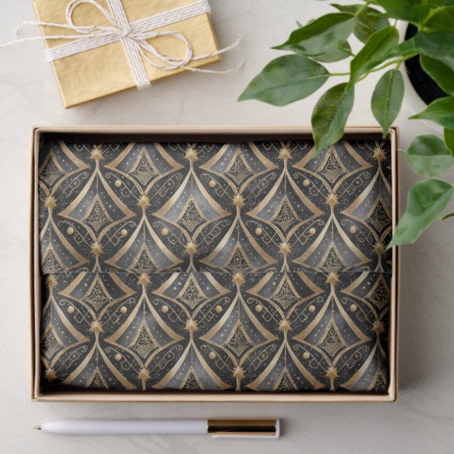 Papel De Seda Black Gold Christmas Pattern#15 ID1009 (Presente)