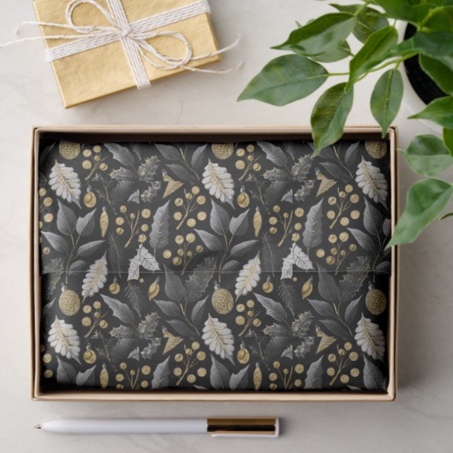 Papel De Seda Black Gold Christmas Pattern#18 ID1009 (Presente)