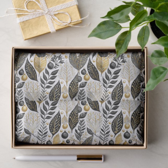 Papel De Seda Black Gold Christmas Pattern#21 ID1009 (Presente)