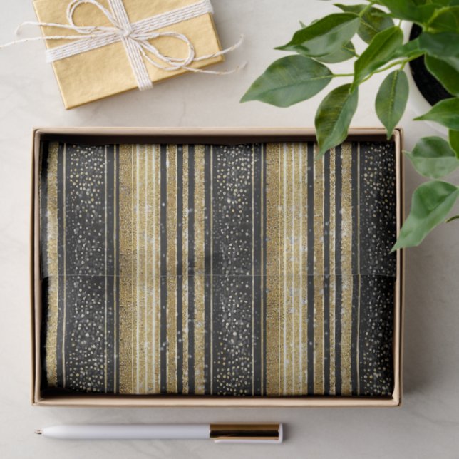 Papel De Seda Black Gold Christmas Pattern#28 ID1009 (Presente)