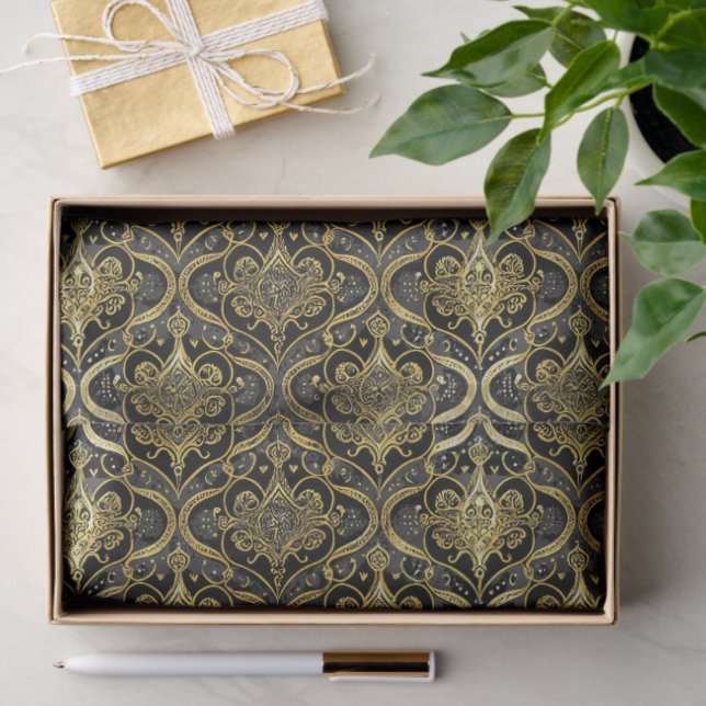 Papel De Seda Black Gold Christmas Pattern#30 ID1009 (Presente)