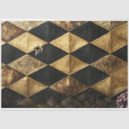 Papel De Seda Black & Gold Diamond Checkers Pattern 