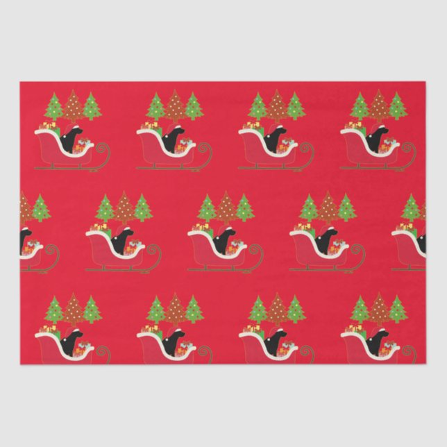 Papel De Seda Black Labrador Silhouette Christmas Sleigh Red (Frente )