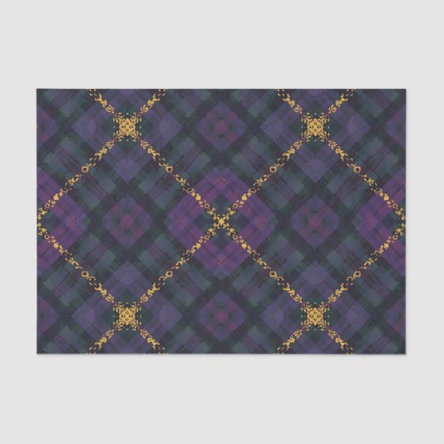 PAPEL DE SEDA BLACK PURPLE GOLD GLITTER CHRISTMAS PLAID (Frente )