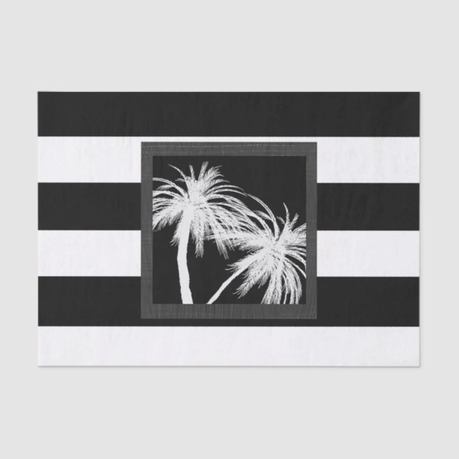 Papel De Seda Black White Tropical Palm Tremendo Moderno Partido (Frente )