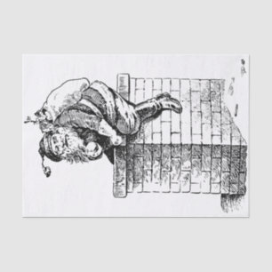 Papel De Seda Black White Vintage Papai Noel descendo chaminé