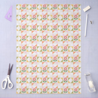 Papel De Seda Bloco de colcha de flor vermelha pequena