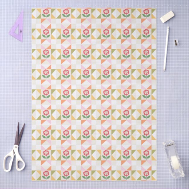 Papel De Seda Bloco de colcha de flor vermelha pequena (Arte )