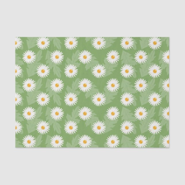 Papel De Seda Blooming Daisy Flowers em Verde (Frente )