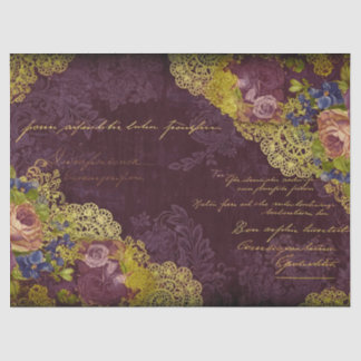 Papel De Seda Blooms Burgundy Barroco e Dourada Decoupage de Pla