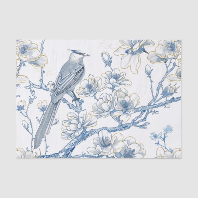 Papel De Seda Blue and Gold Chinoiserie French-Toile Bird (Frente )