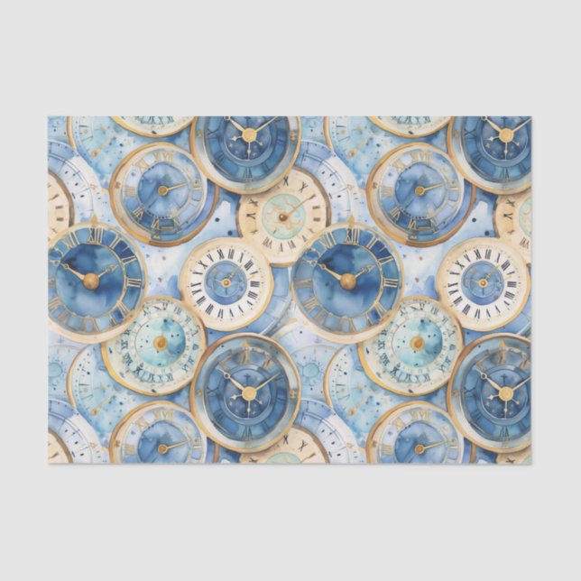Papel De Seda Blue and Gold Clock Pattern (Frente )