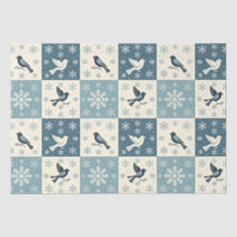 Papel De Seda Blue Birds & Snowflakes Christmas Winter Decoupage